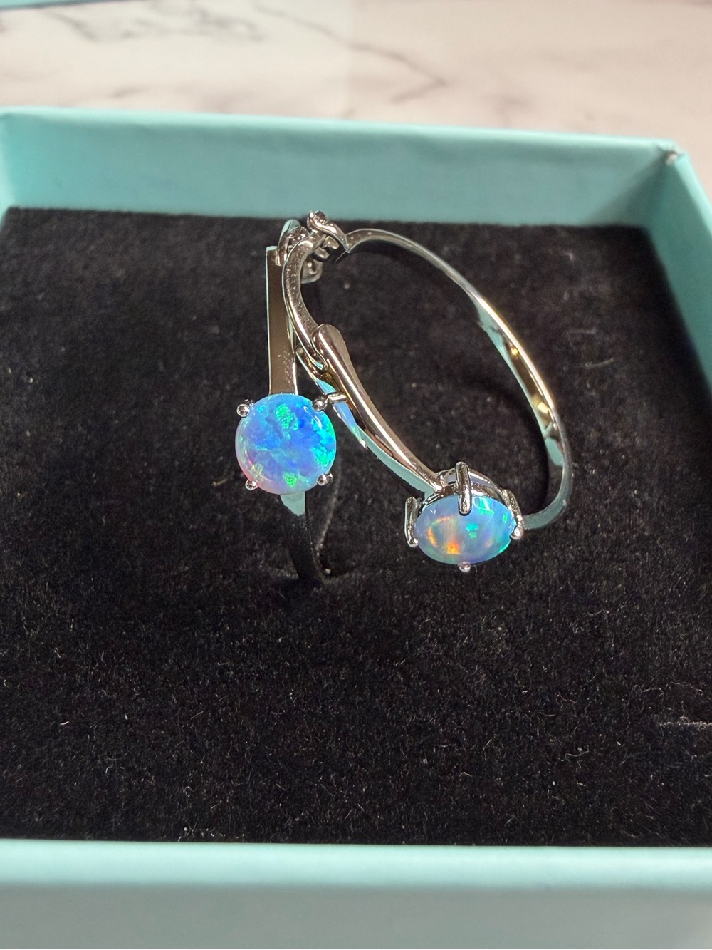 Sterling Silver Opal Hoops Earrings